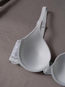 3pcs Women Solid Color Contrast Lace Fashion Lingerie Bra Set - Multicolor - View 4