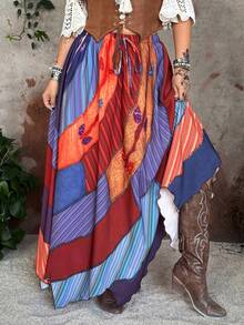 Whyspr Grunge Cottage Punk Plus Size Women's Colorful Vintage Asymmetrical A-Line Skirt - Multicolor - View 1