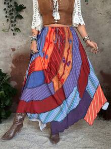 Whyspr Grunge Cottage Punk Plus Size Women's Colorful Vintage Asymmetrical A-Line Skirt - Multicolor - View 3
