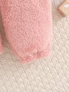 Cozy Pixies Bộ đồ liền thân dài tay có mũ trùm đầu họa tiết hoa vải nhung dày dặn cho bé gái màu tương phản - Hồng - Xem 5