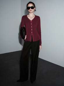 SHEIN Luminelle Nuevo elegante y estiloso cárdigan de punto de unicolor para uso diario