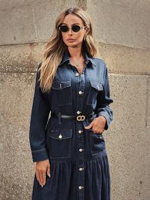 Selenza Váy denim nữ, phong cách Boho cổ điển, váy dài thanh lịch - Rửa tối - Xem 7