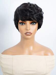 Short Pixie Cut Wig Human Hair Cheap Put On & Go Gluelesss Human Hair Wigs For Women Beginner   Friendly Daily Use  Machine Made Natural Black Color - S1B - View 6