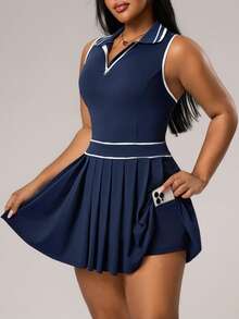 Rhythm Era 大码拼色褶皱无袖运动连衣裙