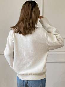 DAZY 女士商务休闲高领毛衣 - 白色 - 查看 2