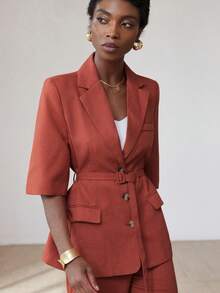 Aveloria Modichic 新款女士束腰通勤百搭西装套装 - 珊瑚橙 - 查看 1