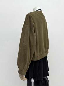 INAWLY 女式休闲通勤军绿色夹克，秋季 - 軍綠色 - 查看 2