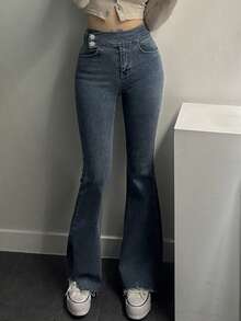 DAZY Quần jean ống loe dáng ôm thường ngày dành cho nữ - Rửa trung bình - Xem 1