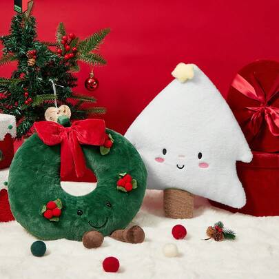 POKOJA LAND 可爱圣诞树、花环、雪屋毛绒抱枕、儿童毛绒娃娃靠垫、圣诞节活动派对家居客厅卧室装饰、生日礼物娃娃