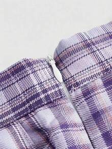 ROMWE J-Fashion Plaid Print Pleated Vintage Side Zipper Skirt