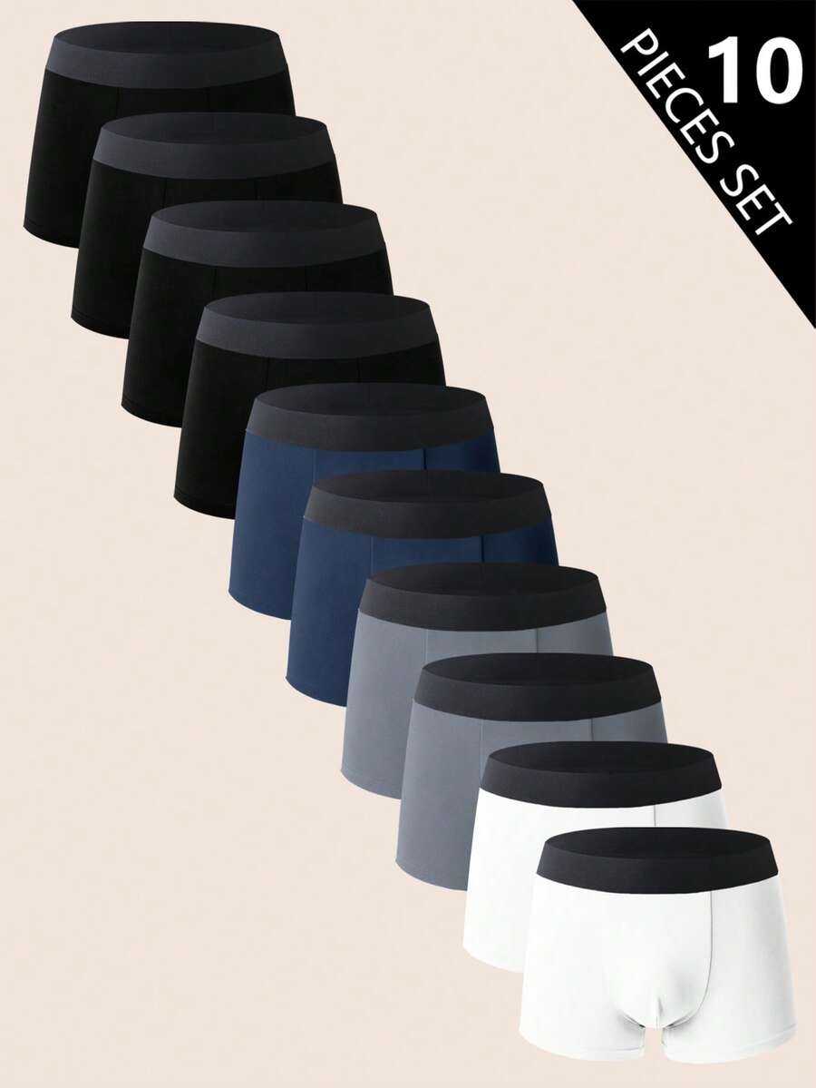 Manfinity Underwear&Sleepwear Basics 10pcs/Pack Men's Simple Comfortable Boxer Briefs - Black - View 1