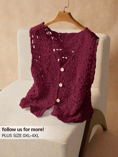 Elaquor 大码女式V领单排扣休闲针织背心