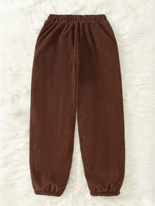 SHEIN Genkimix Kids 1pc Tween Boys' Thermal Lined Corduroy Pants, Versatile Winter Bottoms - Coffee Brown - View 2