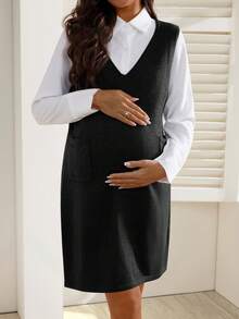 SHEIN Maternity Solid Color Minimalist Casual Sweater - Black - View 5