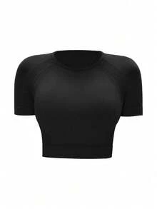 Easithlete Camiseta deportiva corta de mujer de unicolor con cuello redondo y mangas raglán de corta duración - Multicolor - Ver 2