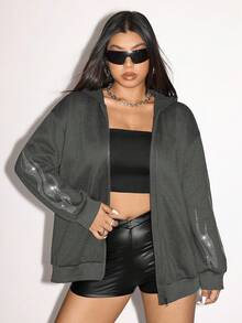 SHEIN ICON Plus Size Autumn/Winter Fashion Flame Rhinestone Sweatshirt - Grey - View 3