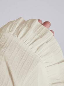 SHEIN Unity 女式夏季纯色荷叶边下摆系带腰短袖衬衫 - 杏色 - 查看 6