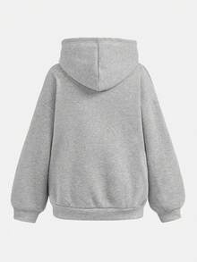 SHEIN 2件套休闲百搭校园运动图案灰色连帽衫，适合少女 - 灰色 - 查看 4