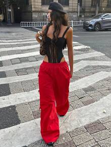 Coolane Damen Vintage Streetwear Y2K Musik Festival Schleife Schwarze Weite Bein Jogginghose für Frühling/Sommer