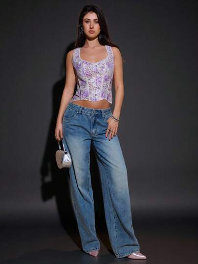 SHEIN BAE Áo hai dây thêu hoa, Áo nữ thanh lịch, Thích hợp cho tiệc cocktail, hẹn hò lãng mạn, tụ họp, sự kiện trang trọng, mùa thu/đông