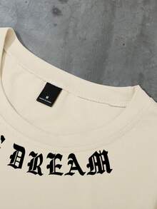 Manfinity EMRG Men's Letter Print Round Neck Casual Loose T-Shirt - Khaki - View 5