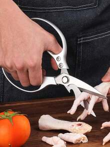 1pc Kitchen Scissors, Stainless Steel Multifunctional Food Shears, Ultra Sharp Utility For Meat Fish Chicken Pizza Salad BBQ, Heavy Duty - Silver - View 8