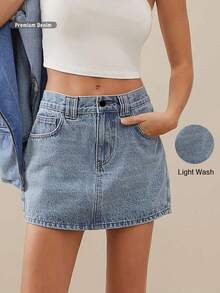 WESTFADE Premium Denim Basic Micro 91% Cotton Mini Skirt