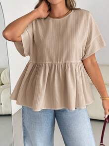 Auralis 大码女装春夏时尚休闲宽松舒适日常百搭修身短袖衬衫，简约风格，凸显曲线，可爱上衣，奶油黄，外出上衣，女士衬衫，欧洲夏季，荷叶边上衣，女士早午餐，商务休闲女装，教师衬衫 - 杏色 - 查看 5