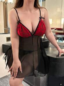 Flirla ملابس علوية كامي شفاف أنيق من الشيفون والدانتيل بياقة على شكل حرف V للنساء، فستان دانتيل ظهر مكشوف لطيف وجذاب، للربيع والصيف - متعدد الألوان - مشاهدة 1