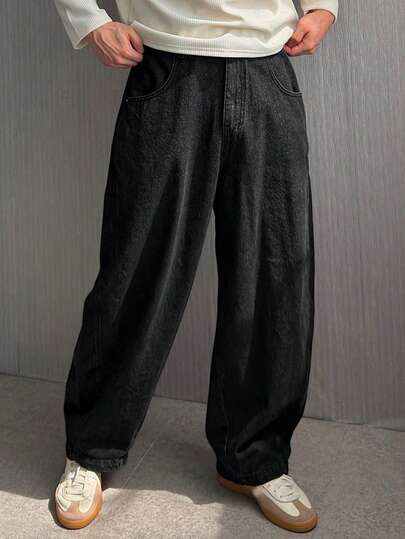 DAZY Jeans de pierna ancha de denim crudo negro para hombre, otoño