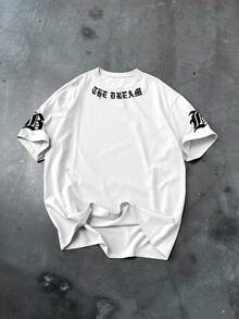 Manfinity EMRG 男士休闲字母印花短袖T恤，夏季 - 白色 - 查看 4