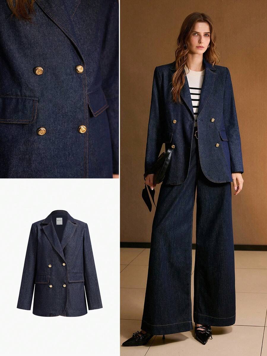 MOTF 结构感双排扣牛仔夹克