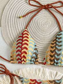 Swim Mod Bộ đồ bơi hở lưng in họa tiết nhiều màu sắc dành cho nữ - Gỗ đỏ - Xem 3