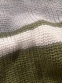 SHEIN LUNE Suéter casual de talla grande con bloques de color y rayas, otoño/invierno - Verde militar - Ver 5