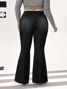 Flexra Quần jean ống loe phía trước đơn giản, thoải mái, dễ mặc, dễ đi làm, cạp cao, size lớn cho nữ - màu đen - Xem 2