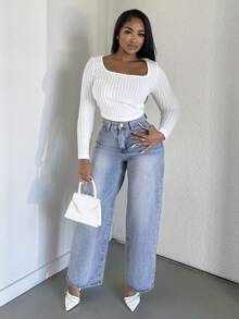 Alexandranx Pantalones Vaqueros De Pierna Ancha Para Mujer - Lavado ligero - Ver 3