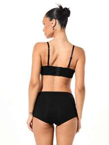 SUMWON WOMEN Ribbed Longline Bralette And High Waisted Shorts Matching Set Comfort Coordinate - Black - View 2