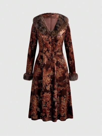 EDITION Vintage Baroque Print Plush Patchwork Cardigan For Women, Halloween