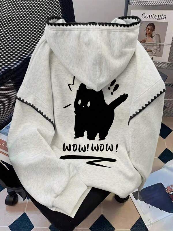 Resyla Sudaderas para mujer/Estampados de gatitos lindos/Sudaderas casuales, simples y con estilo/Tops de moda/Sudaderas de dibujos animados/Sudaderas retro de invierno/Sudaderas holgadas de cuello redondo de manga larga para otoño e invierno/Pulóveres de primavera para mujer, sudaderas de moda, sudaderas con capucha de contraste de encaje para mujer, tops de manga larga, sudaderas de otoño e invierno