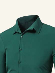 SHEIN Casuvi Kids 青少年男孩休闲纯色长袖衬衫，适合休闲和通勤穿着。