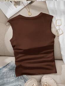 SHEIN Essnce 2 件套休闲百搭纯色短款背心，适合大码女款，夏季 - 彩色 - 查看 4