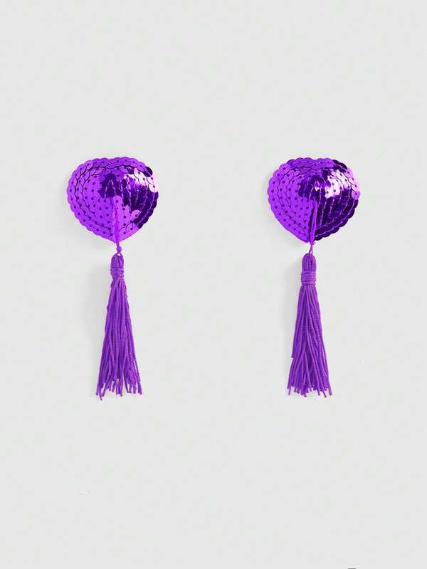 ROMWE Avant 1 Pair Fashionable Sexy Sequin Heart Tassel Nipple Pasties