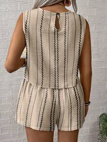 Linhara Plus-Size Ladies' Woven Casual Summer Two-Piece Set - Apricot - View 2