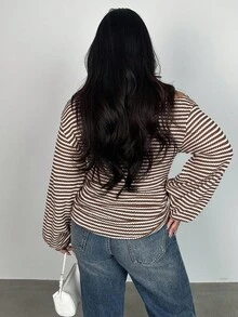 Firerie Tricou cu mânecă lungă cu umeri oblici, mărime plus, mânecă lungă cu textură de ananas, topuri asimetrice de toamnă pentru femei