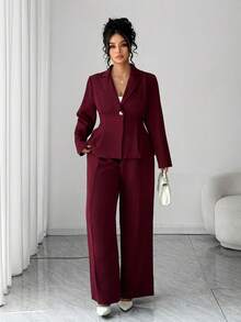 Elenzga Elegancki, francuski, romantyczny komplet garniturowy w stylu vintage, z klapami w stylu slim fit, modny na jesień/zimę