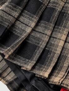 ROMWE Grunge Punk Women's Kpop Asymmetric Hem Plaid Patchwork Skirt - Black - View 3