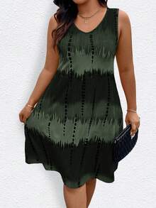 大码女式无袖扎染印花连衣裙，适合夏季