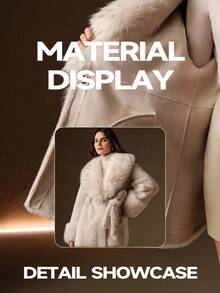 Anewsta 女士优雅仿皮草领收腰时尚仿皮草外套 - 杏色 - 查看 9