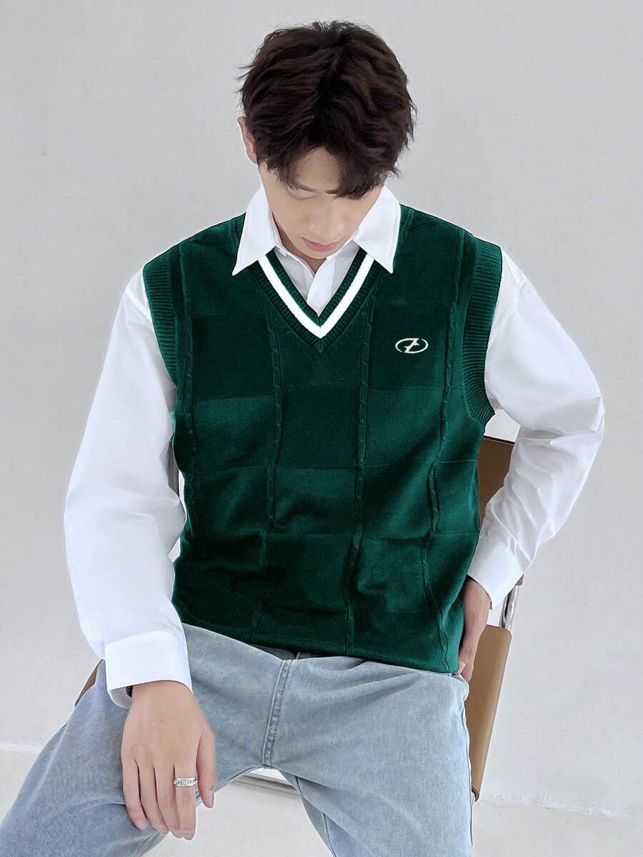 Claim Dot 男士秋冬休闲针织背心 - 綠色 - 查看 1