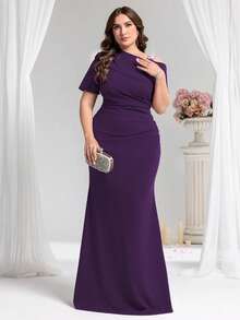 Coutiva Váy dạ hội trang trọng tay ngắn đính đá lấp lánh cho nữ cỡ lớn - Màu tím - Xem 4